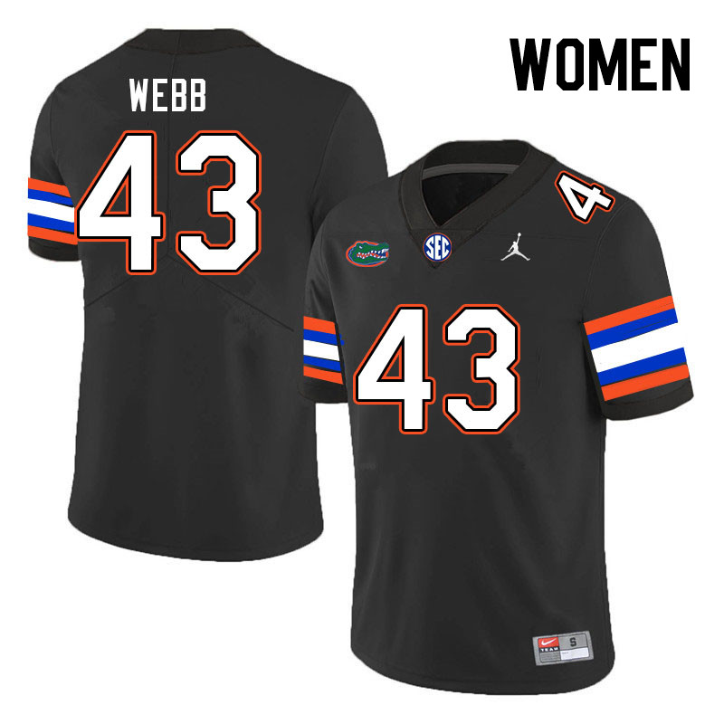 Women #43 Curran Webb Florida Gators College Football Jerseys Stitched-Black